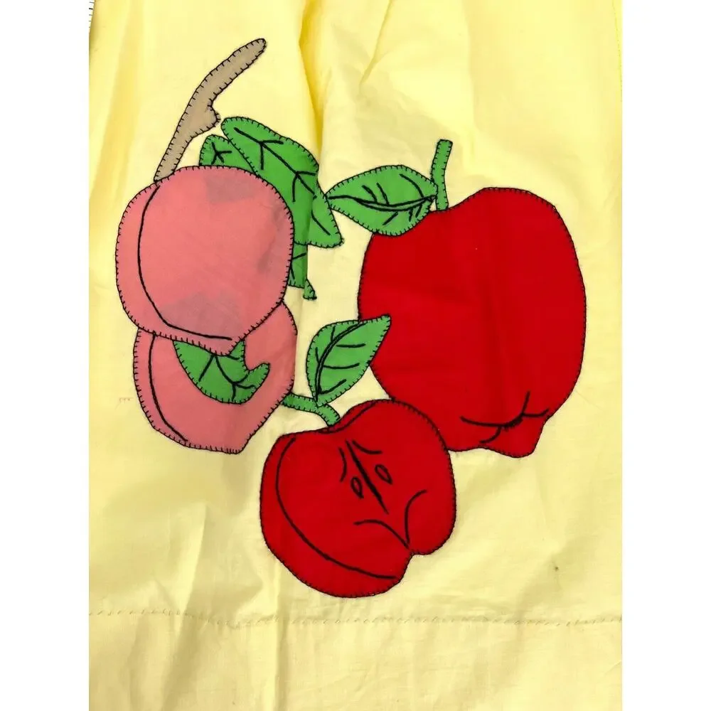Vintage Kitchen Apron Handmade Appliqué Fruit Yellow